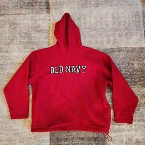 Vintage Y2K Old Navy Red Fleece Hoodie Sweatshirt Size Large